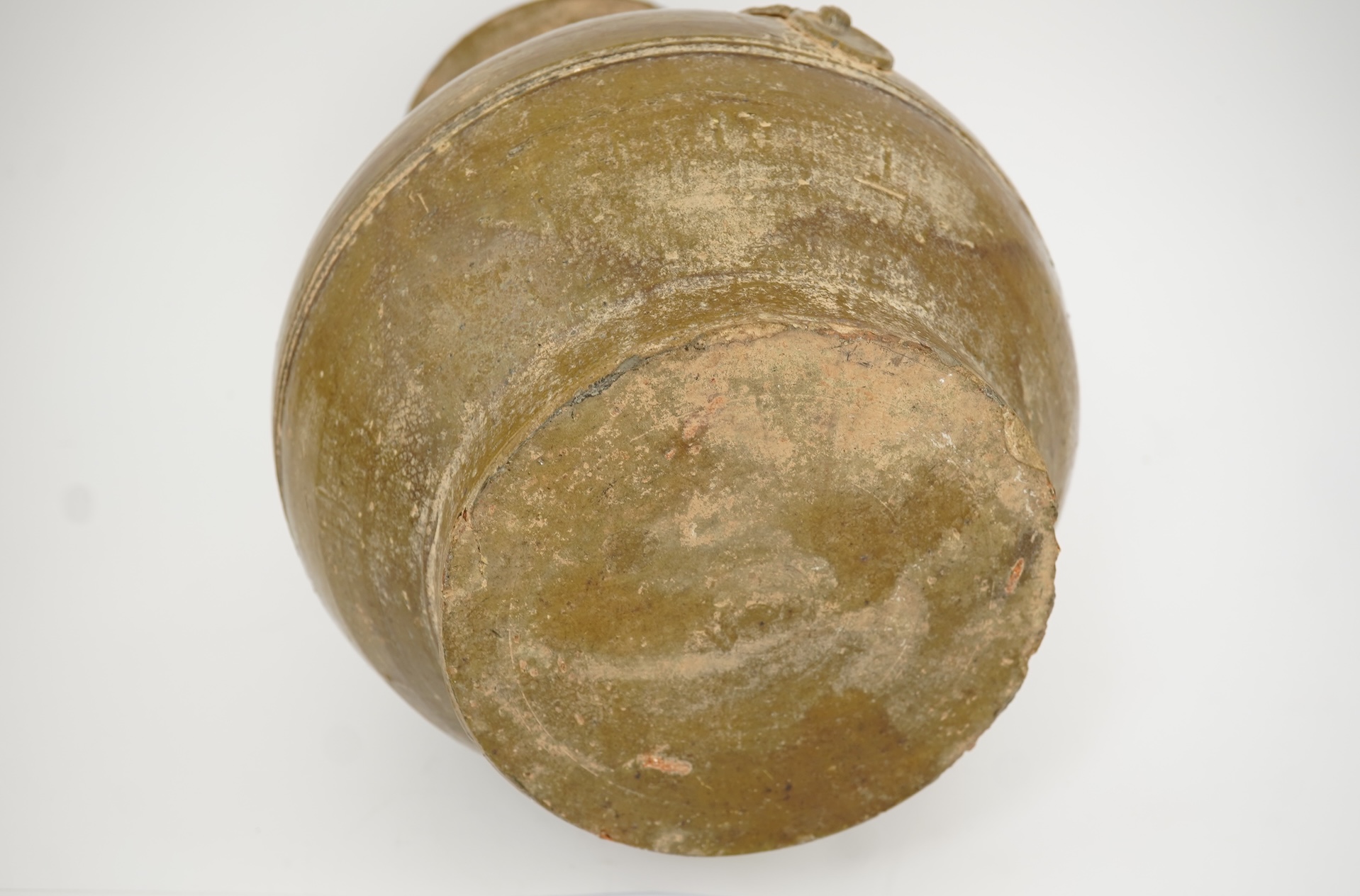 A large Chinese green glazed earthenware jar, hu, Han dynasty